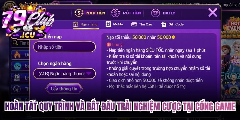 Hoàn tất quy trình và bắt đầu trải nghiệm cược tại cổng game
